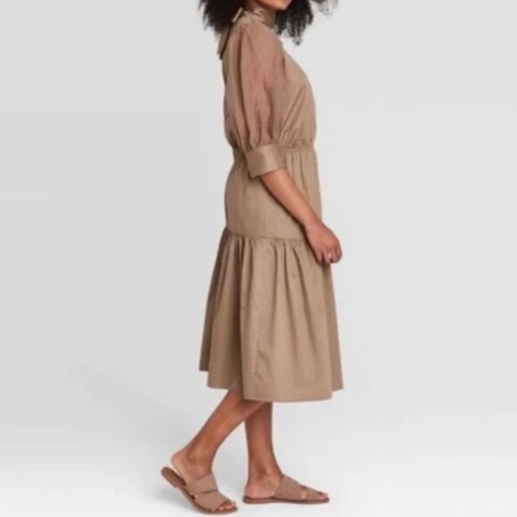 Prologue Dresses & Skirts - 💫 Host Pick 💫Prologue Coffee Brown 3/4 Sheer Sleeve Prairie Midi Dress XXL NWT